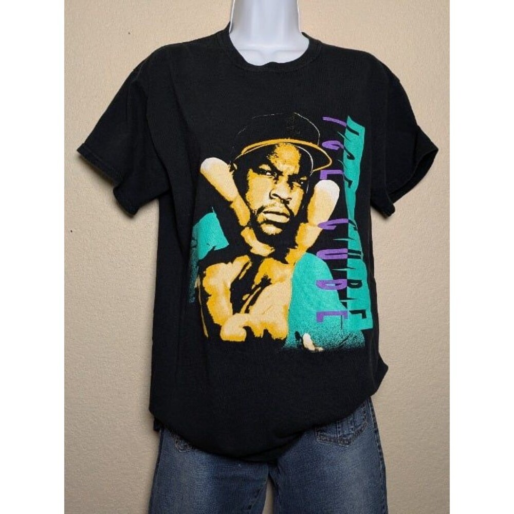Ice Cube Graphic T-Shirt Black Neon Hip Hop Rap Tee Size Medium Streetwear